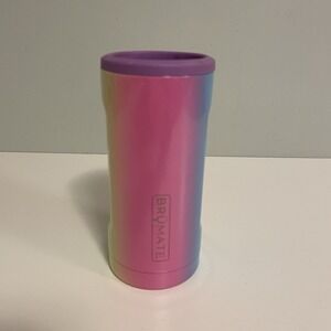Brumate Hopsulator Slim Can Cooler Rainbow Glitter 12oz Summer